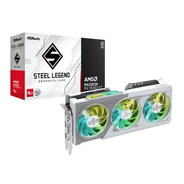 RX9060XTSTEELLEGEND16G_ASRock-AMD-Radeon-RX-9060-XT-Steel-Legend-16GB-OC-Graphics-Card-White_wr_01 ASRock RX 9060 XT Steel Legend 16GB GDDR6 OC GPU | RDNA 4 | 4K Ready | PCIe 5.0 (Black Friday)