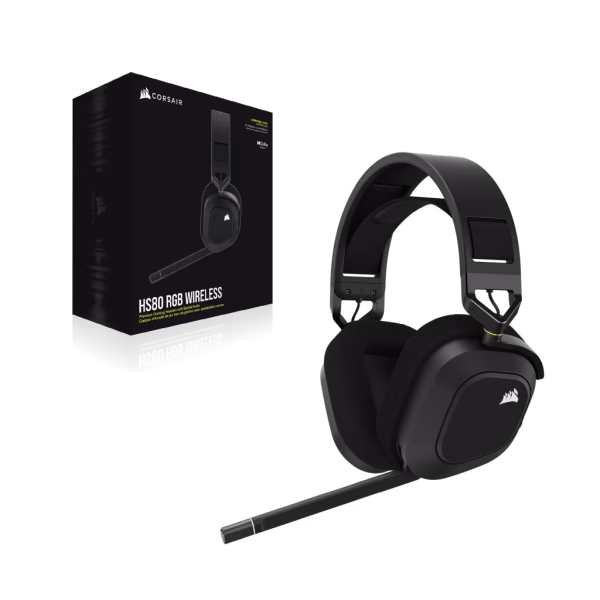 CORSAIR HS80 RGB WIRELESS Carbon Headset | Dolby Atmos Spatial Audio | SLIPSTREAM