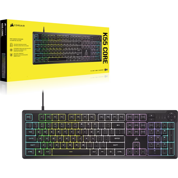 Corsair K55 CORE RGB Wired USB Mechanical QWERTY RGB LED Black