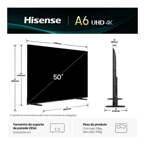 Hisense 50-Inch 4K UHD Smart TV (50A6Q) | Dolby Vision | VIDAA