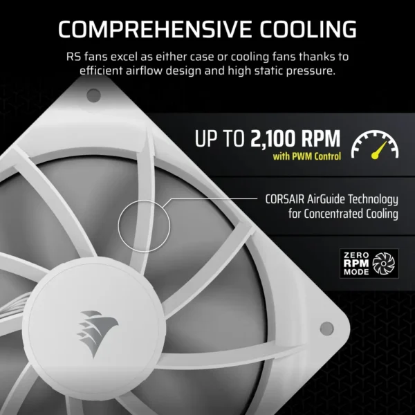 Corsair RS120 White | 120mm PWM | 2100 RPM | 72.8 CFM - Compu-Fi Technology South Africa
