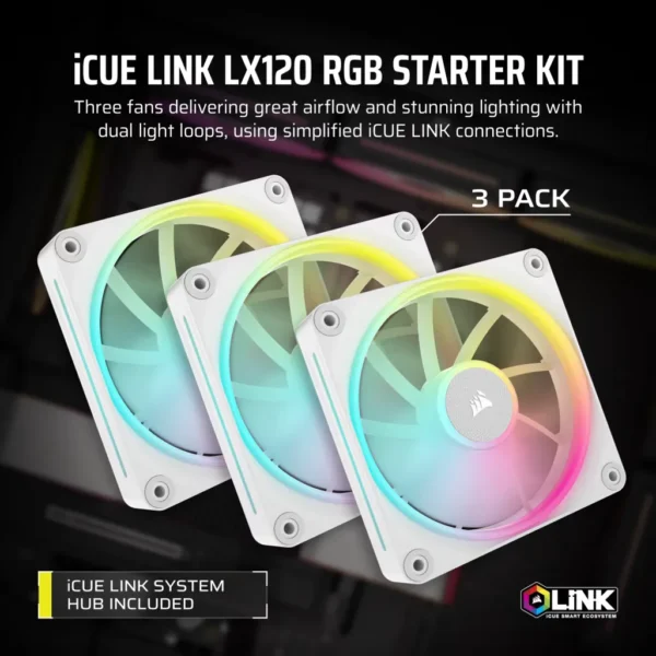 Corsair iCUE LINK LX120 RGB | 120mm Fan | 2400 RPM | 69.9 CFM | 3-Pack - Compu-Fi Technology South Africa