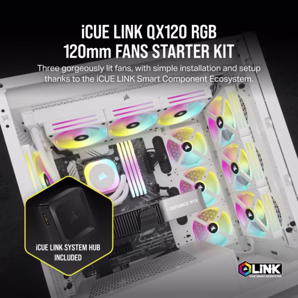 Corsair iCUE LINK QX120 RGB | 120mm PWM | 3-Fan Starter Kit | White - Compu-Fi Technology South Africa