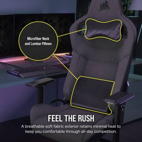 CORSAIR T3 RUSH Gaming Chair | Charcoal | Breathable Fabric | 4D Armrests - Compu-Fi Technology South Africa