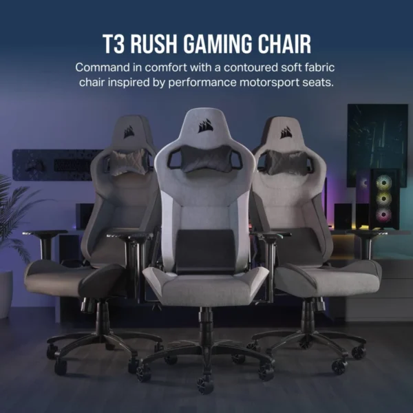Corsair T3 Rush Gaming Chair | Charcoal Grey | Breathable Fabric | 4D Armrests - Compu-Fi Technology South Africa