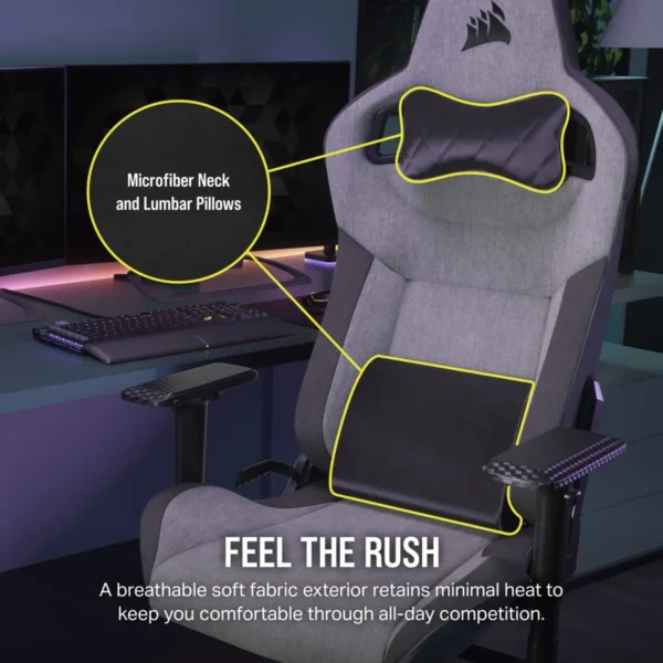 Corsair T3 Rush Gaming Chair | Charcoal Grey | Breathable Fabric | 4D Armrests - Compu-Fi Technology South Africa