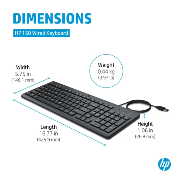 HP 150 Wired Keyboard 664R5AA | Full Size | 12 Shortcut Keys | USB-A - Compu-Fi Technology South Africa